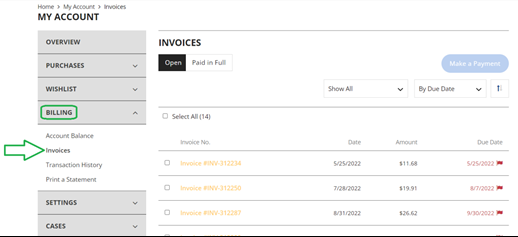 billing invoice section screenshot image